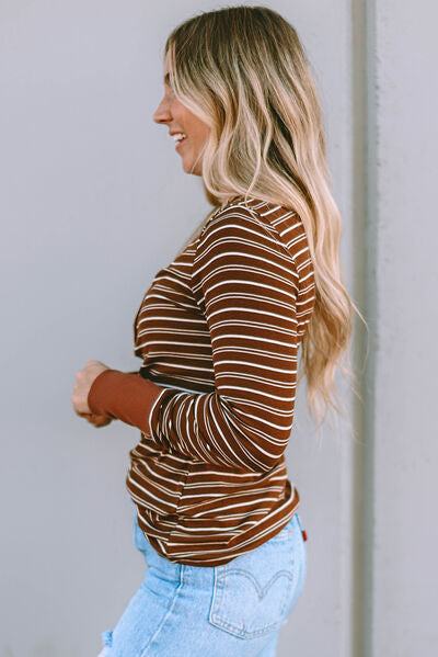 Striped Quarter Snap Long Sleeve T-Shirt