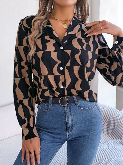 Printed Button Up Long Sleeve Shirt