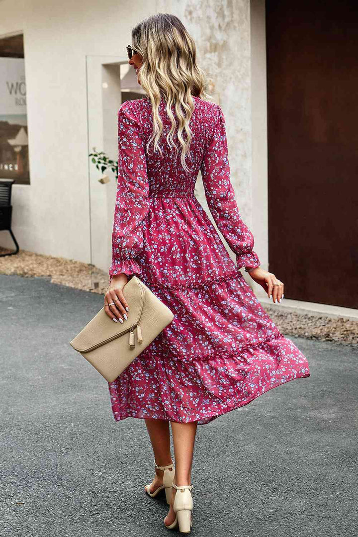 Smocked Flounce Sleeve Midi Dress