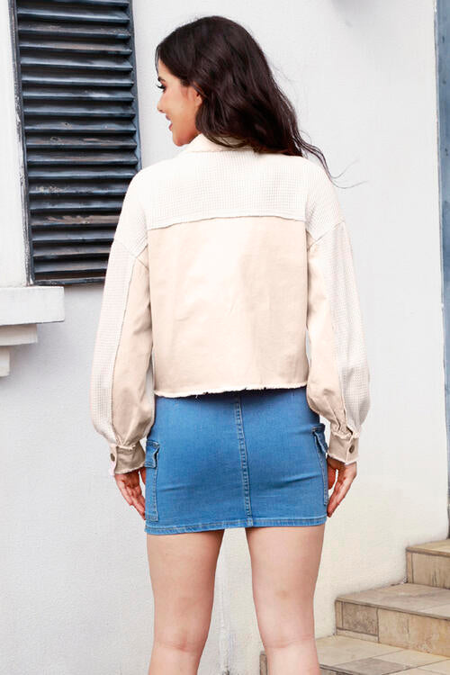 Button Up Raw Hem Long Sleeve Jacket