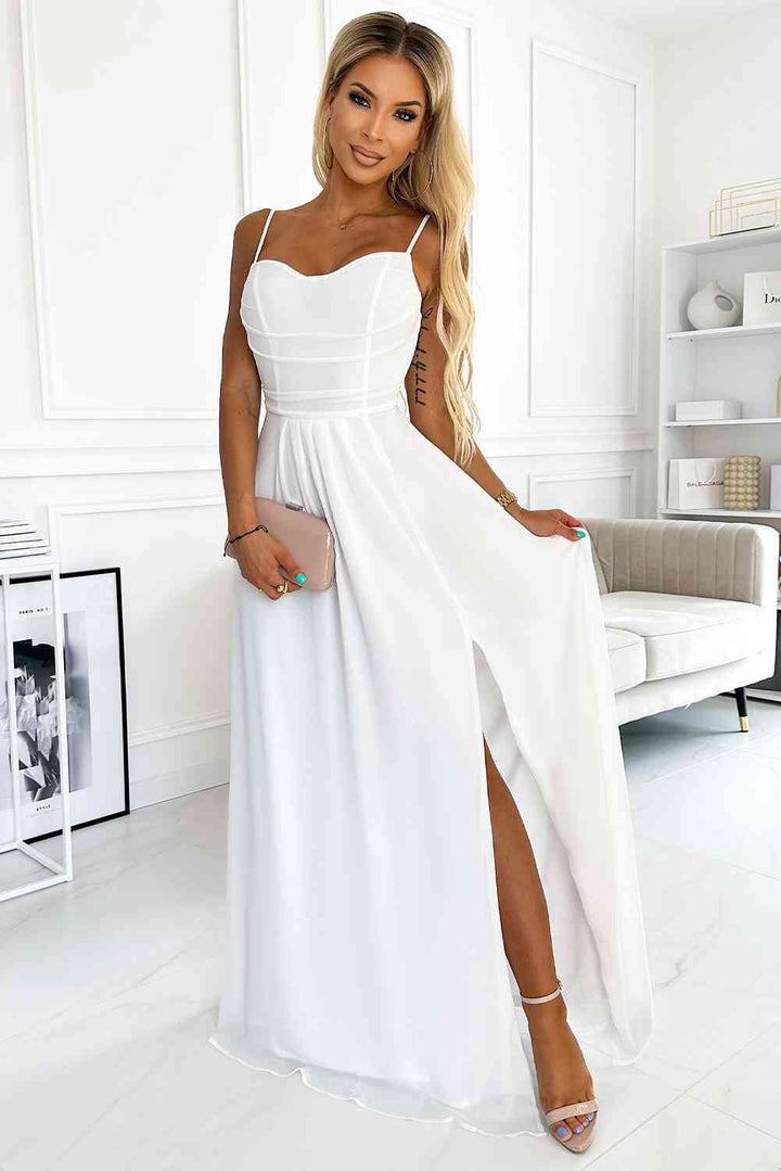 Spaghetti Strap Sweetheart Neck Split Dress