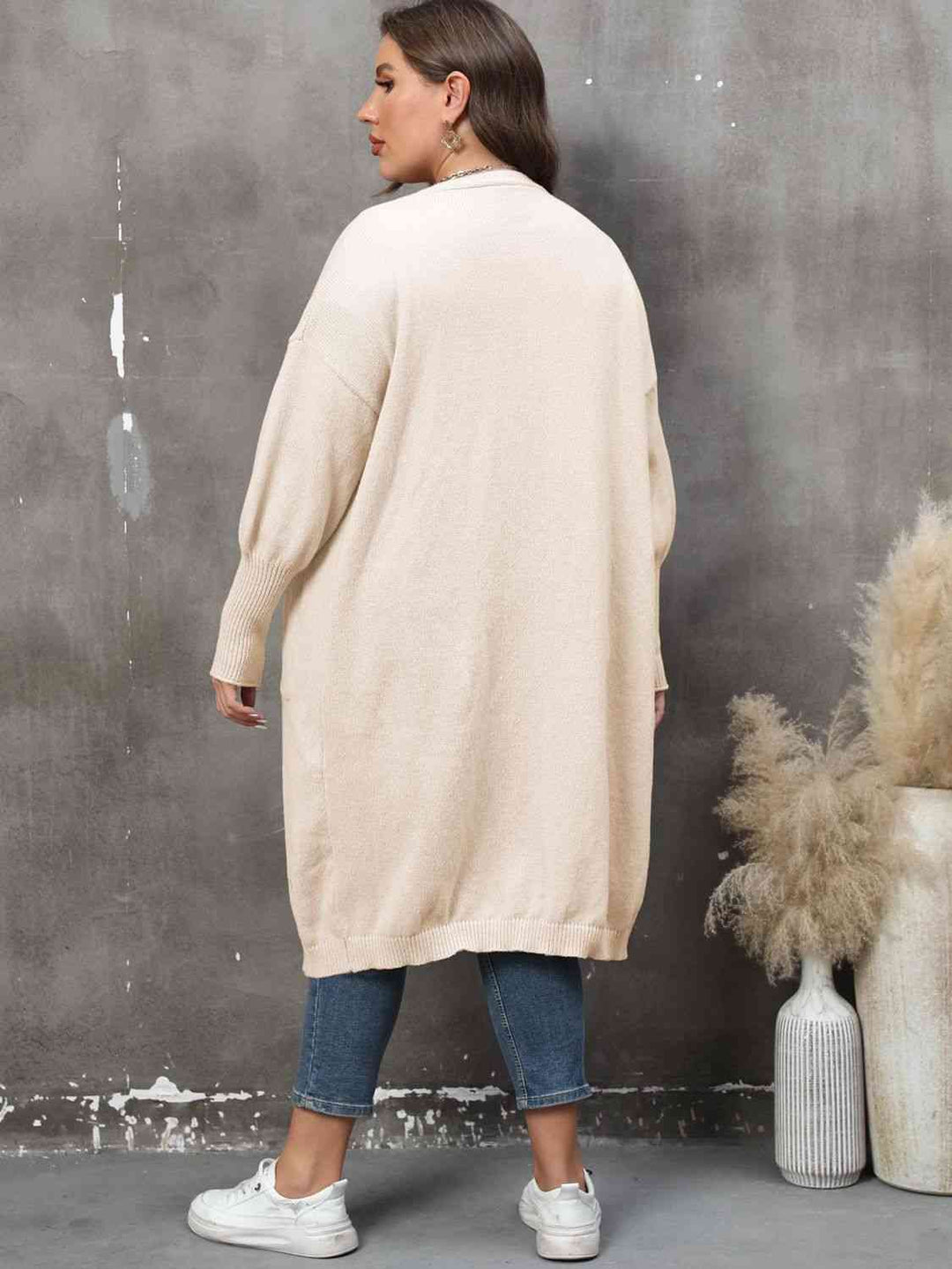 Plus Size Long Sleeve Pocketed Cardigan