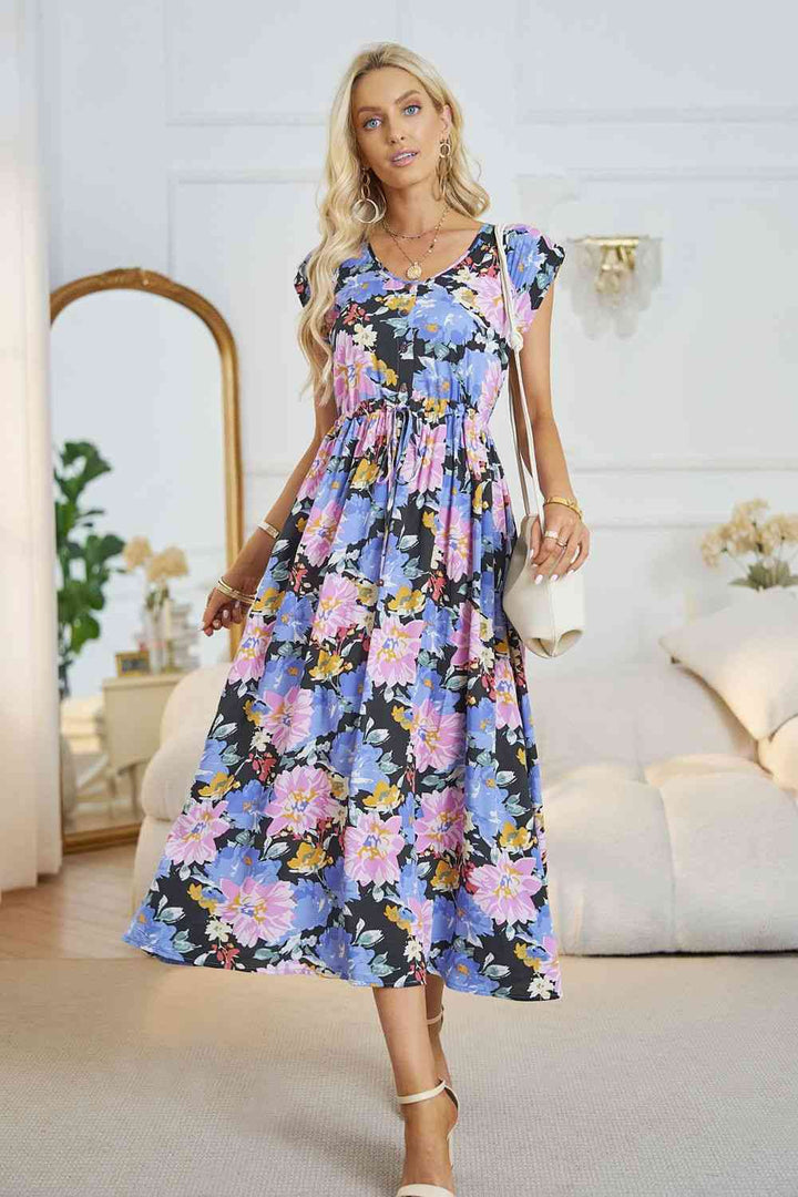 Floral V-Neck A-Line Midi Dress