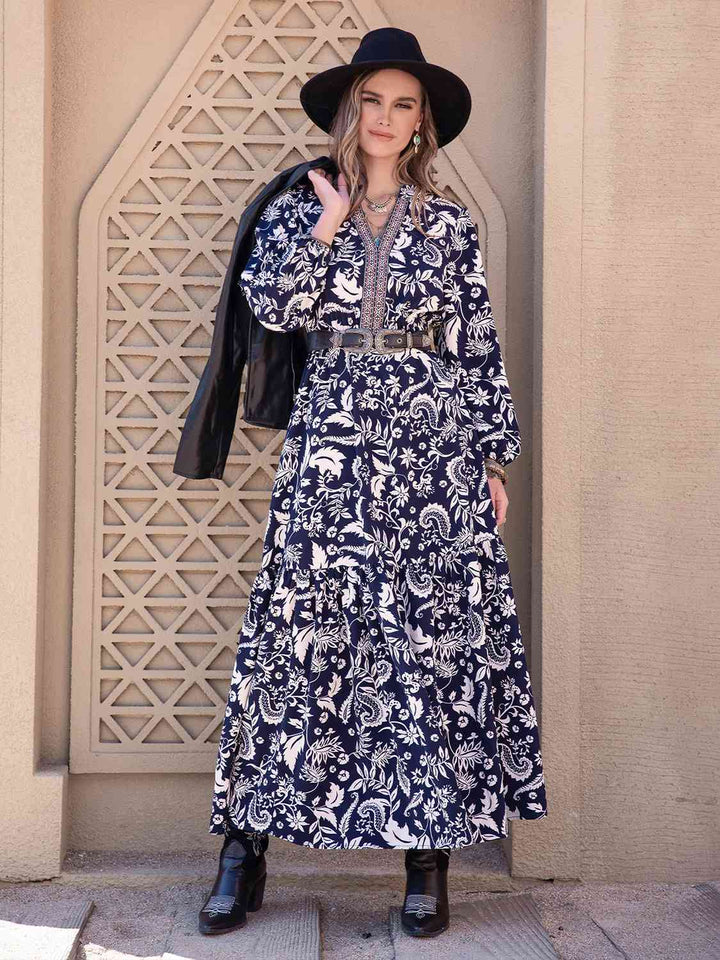 Printed Notched Neck Maxi Dress