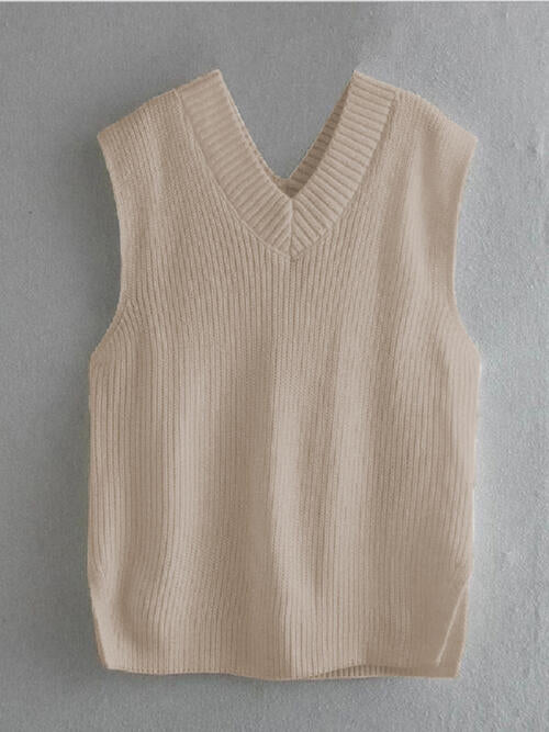 Ribbed V-Neck Sleeveless Sweater Vest