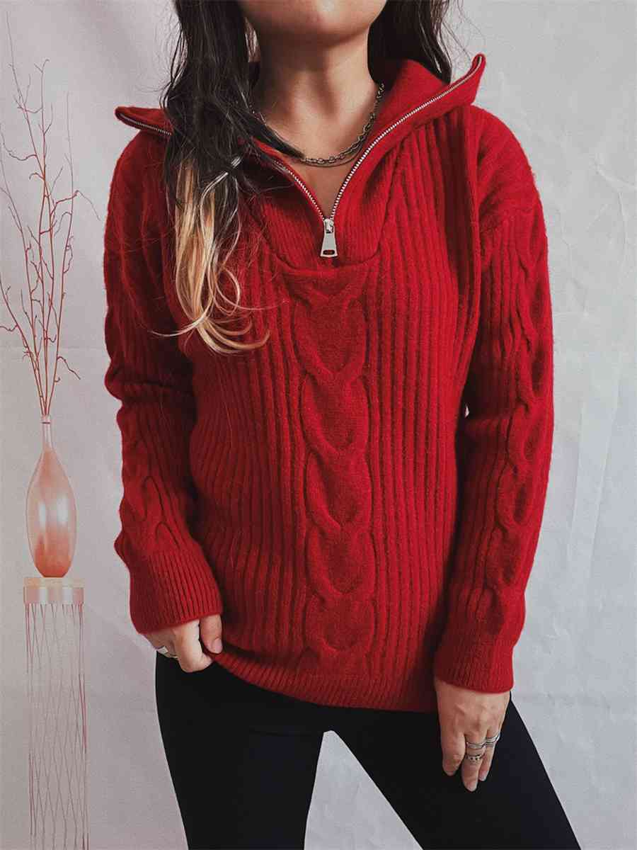 Ribbed Half Zip Long Sleeve Sweater