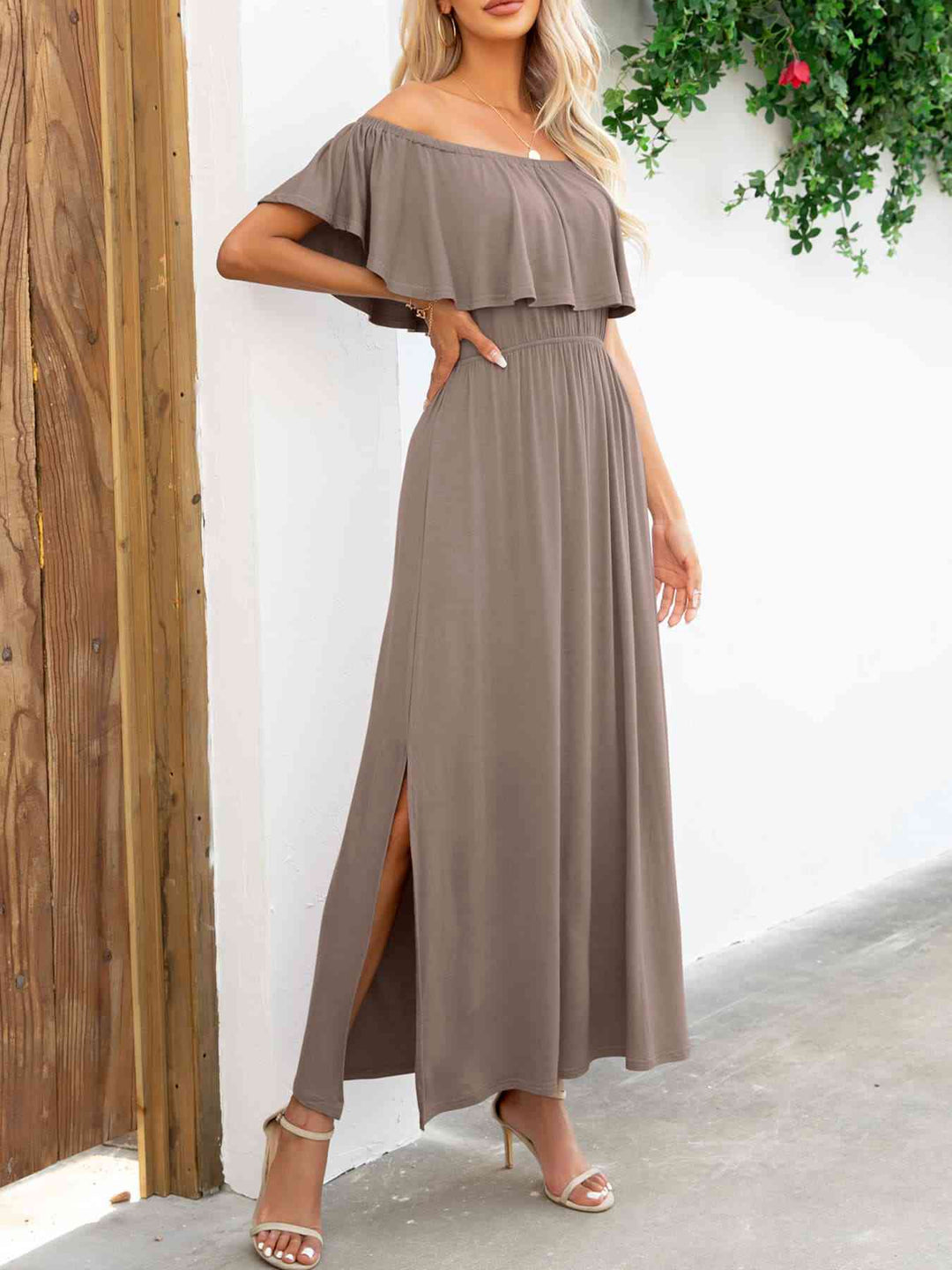 Off-Shoulder Slit Maxi Dress