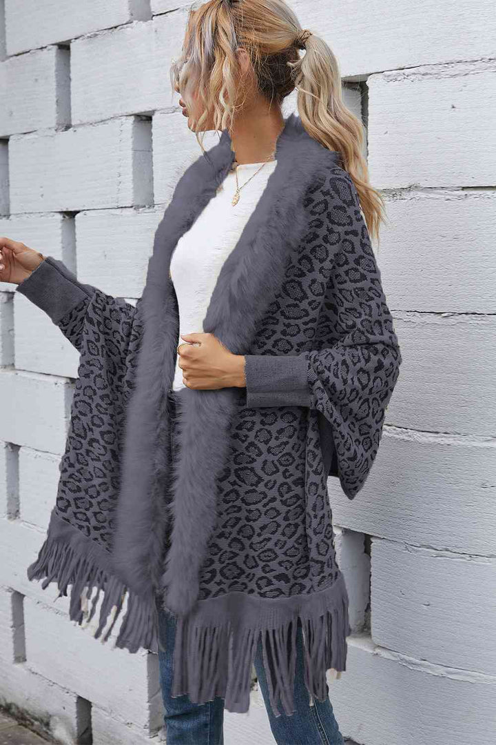 Leopard Fringe Detail Poncho