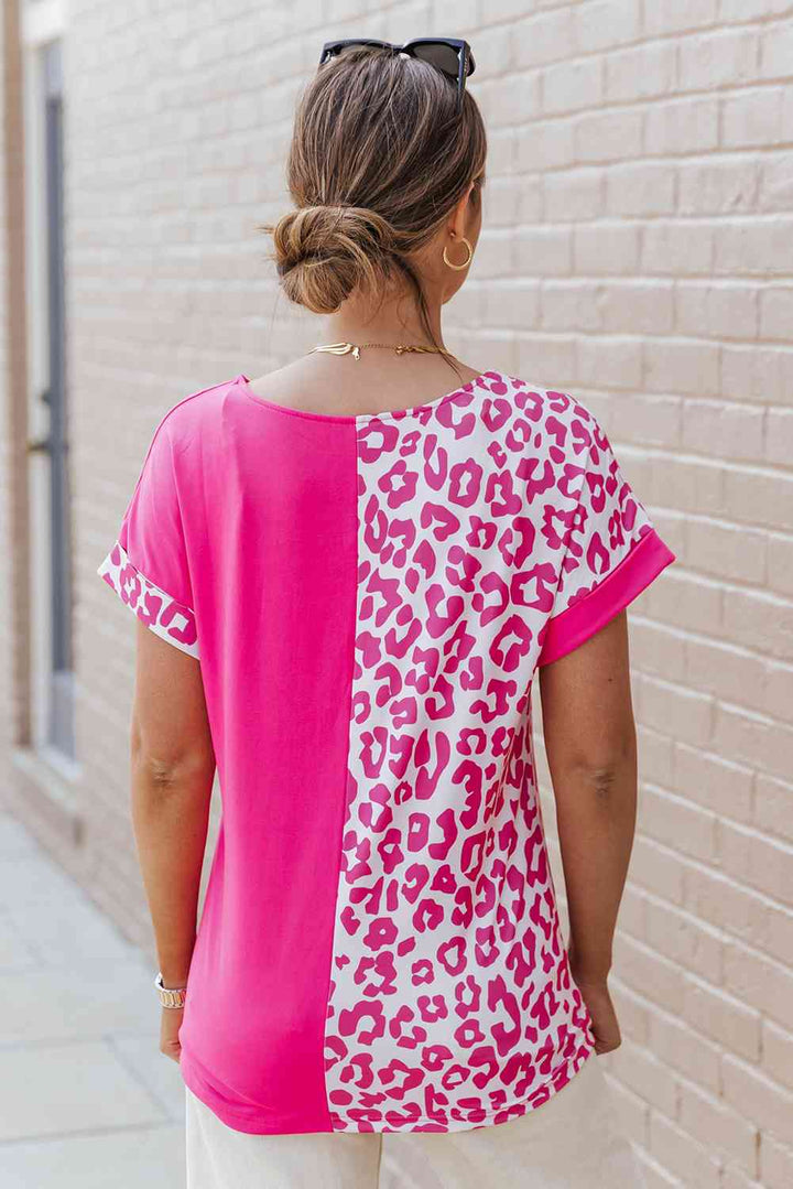 Leopard Two-Tone Round Neck Tee