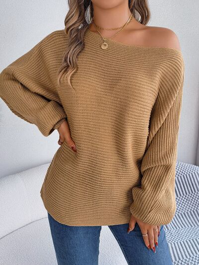 One-Shoulder Lantern Sleeve Sweater