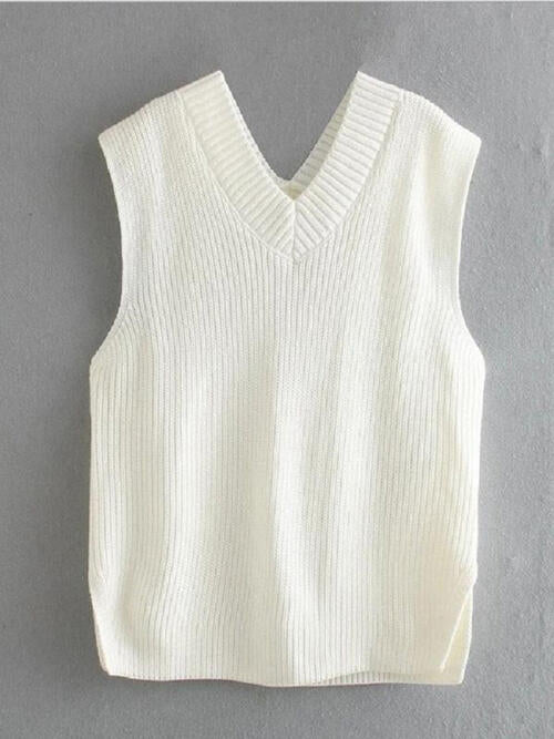 Ribbed V-Neck Sleeveless Sweater Vest