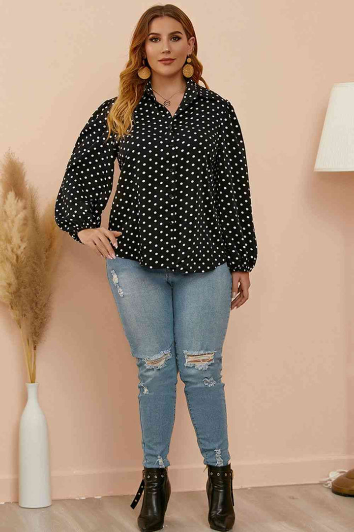 Plus Size Polka Dot Balloon Sleeve Shirt