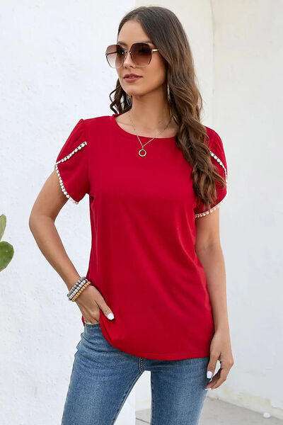 Round Neck Petal Sleeve T-Shirt