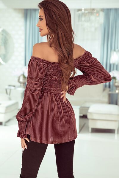 Smocked Lantern Sleeve Peplum Blouse