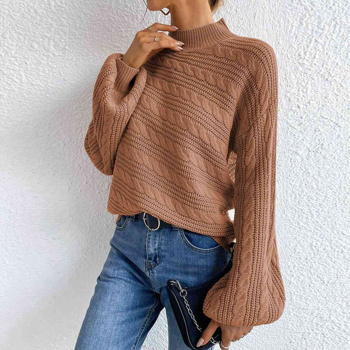 Cable-Knit Mock Neck  Long Sleeve Sweater