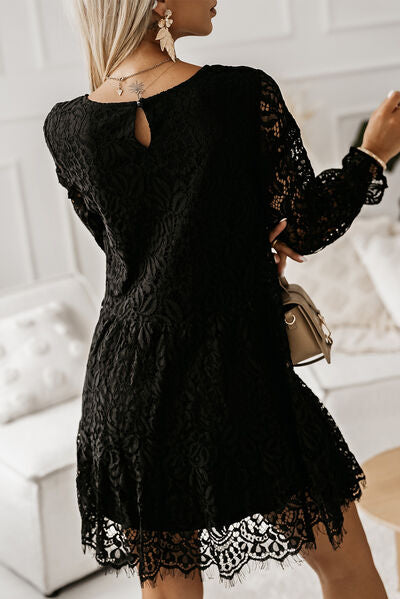 Lace Detail Round Neck Mini Dress