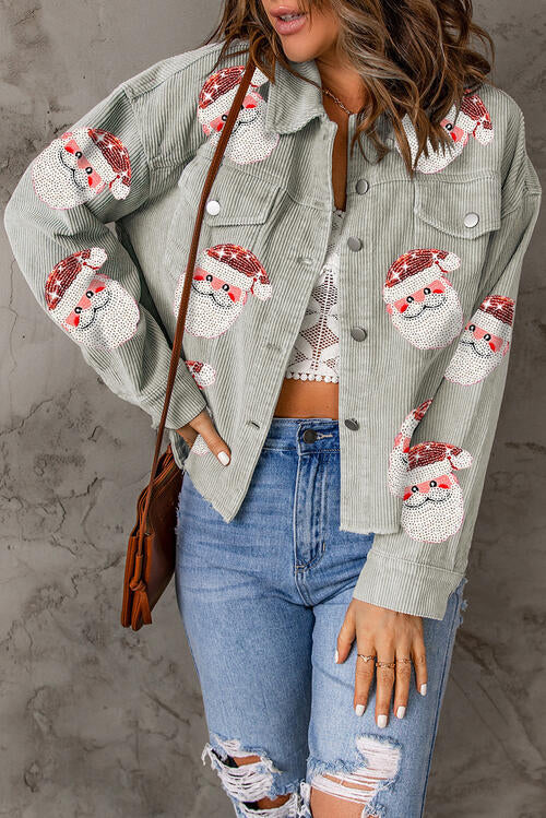 Santa Sequin High-Low Button Front Jacket