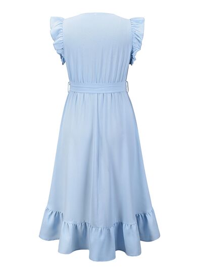 Tied Surplice Ruffle Hem Dress