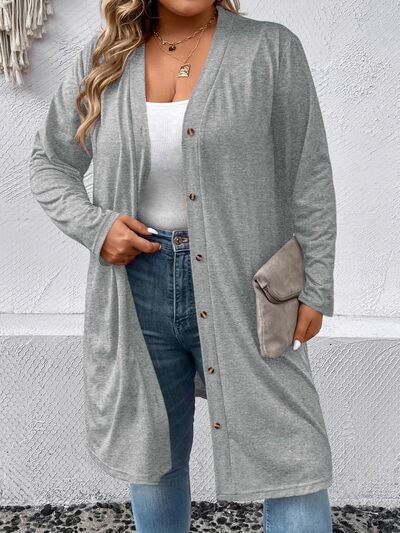 Plus Size Button Up Long Sleeve Cardigan