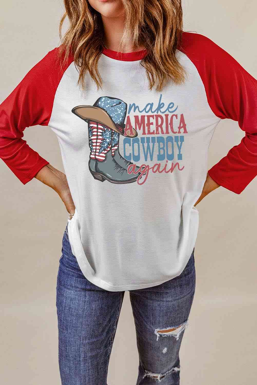 Raglan Sleeve MAKE AMERICA COWBOY AGAIN Graphic Tee