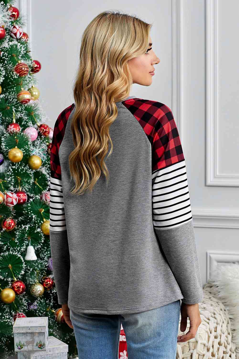 Graphic Plaid Long Sleeve T-Shirt