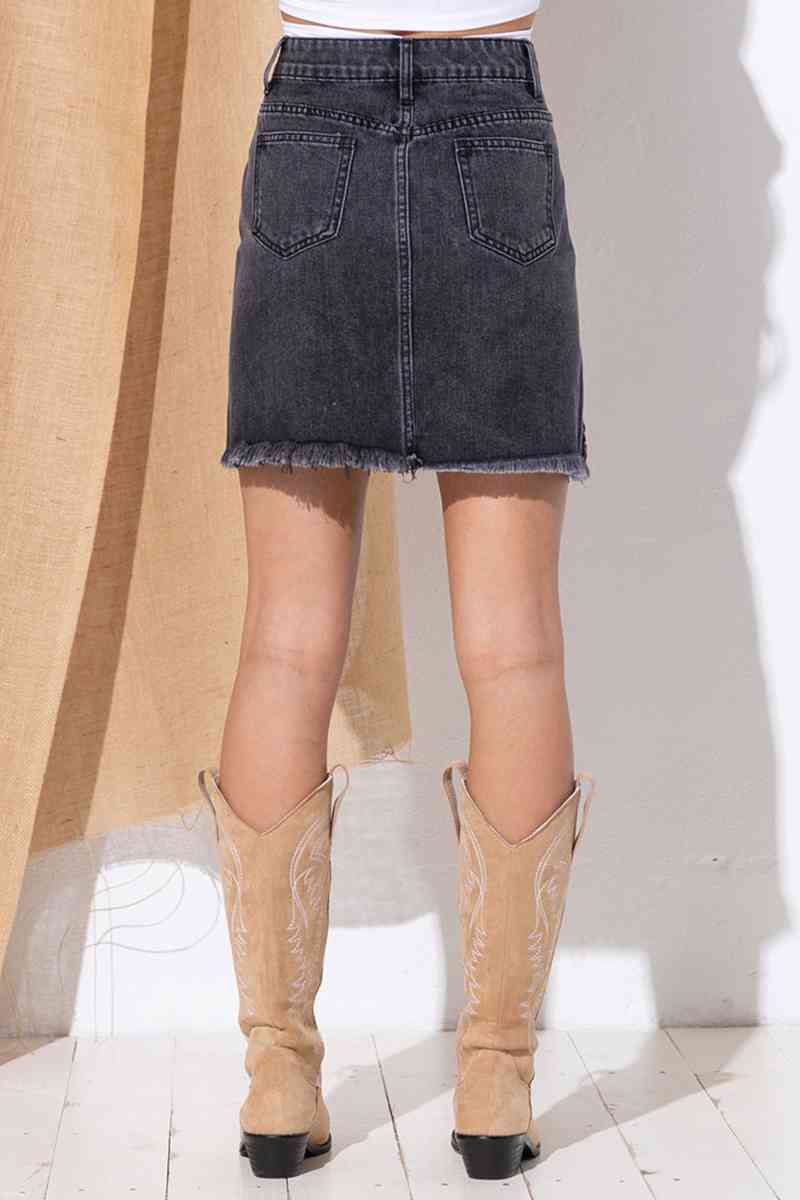 Rhinestone Fringe Denim Skirt