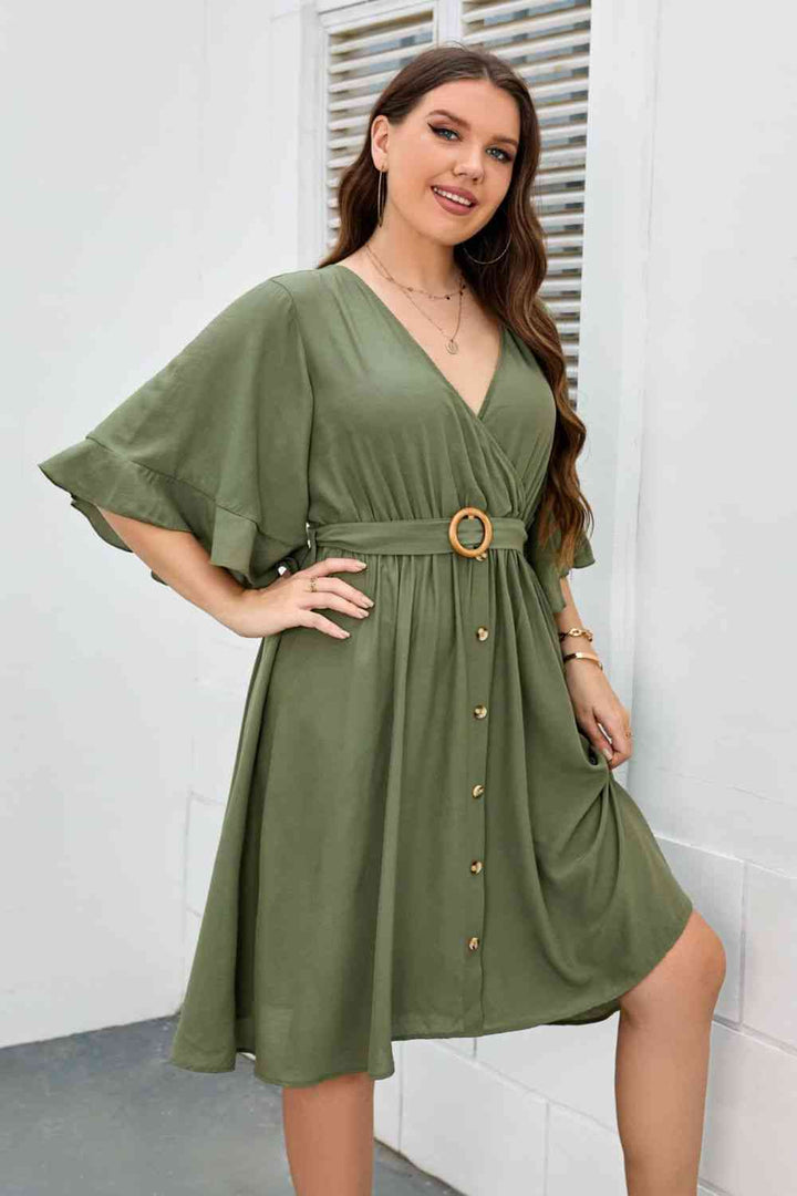 Plus Size Surplice Neck Half Sleeve Dress